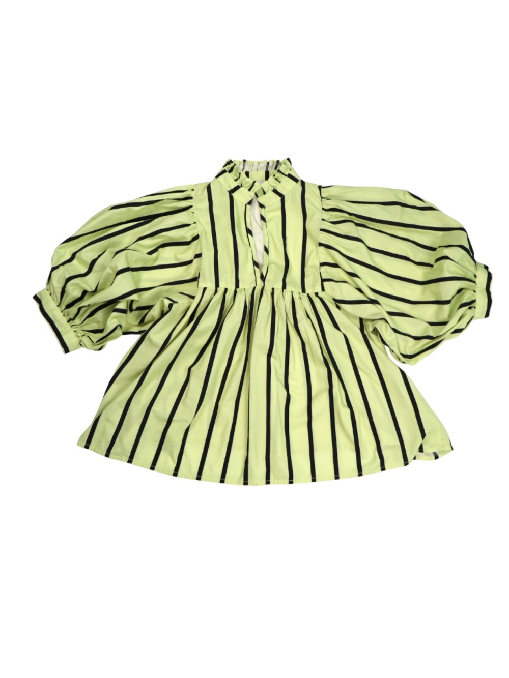 Never A Wallflower Lime Green Black Striped Puff Sleeve Babydoll Blouse Small